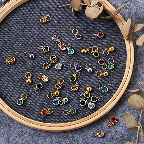 Cheriswelry 48Pcs 7.5Mm Silver Gold Flat Round Alloy Glass Rhinestone Charms Birthstone Pendants Tiny Dangle Charms For Diy Necklace Earring Bracelet Jewelry Making Crafts #TOP5