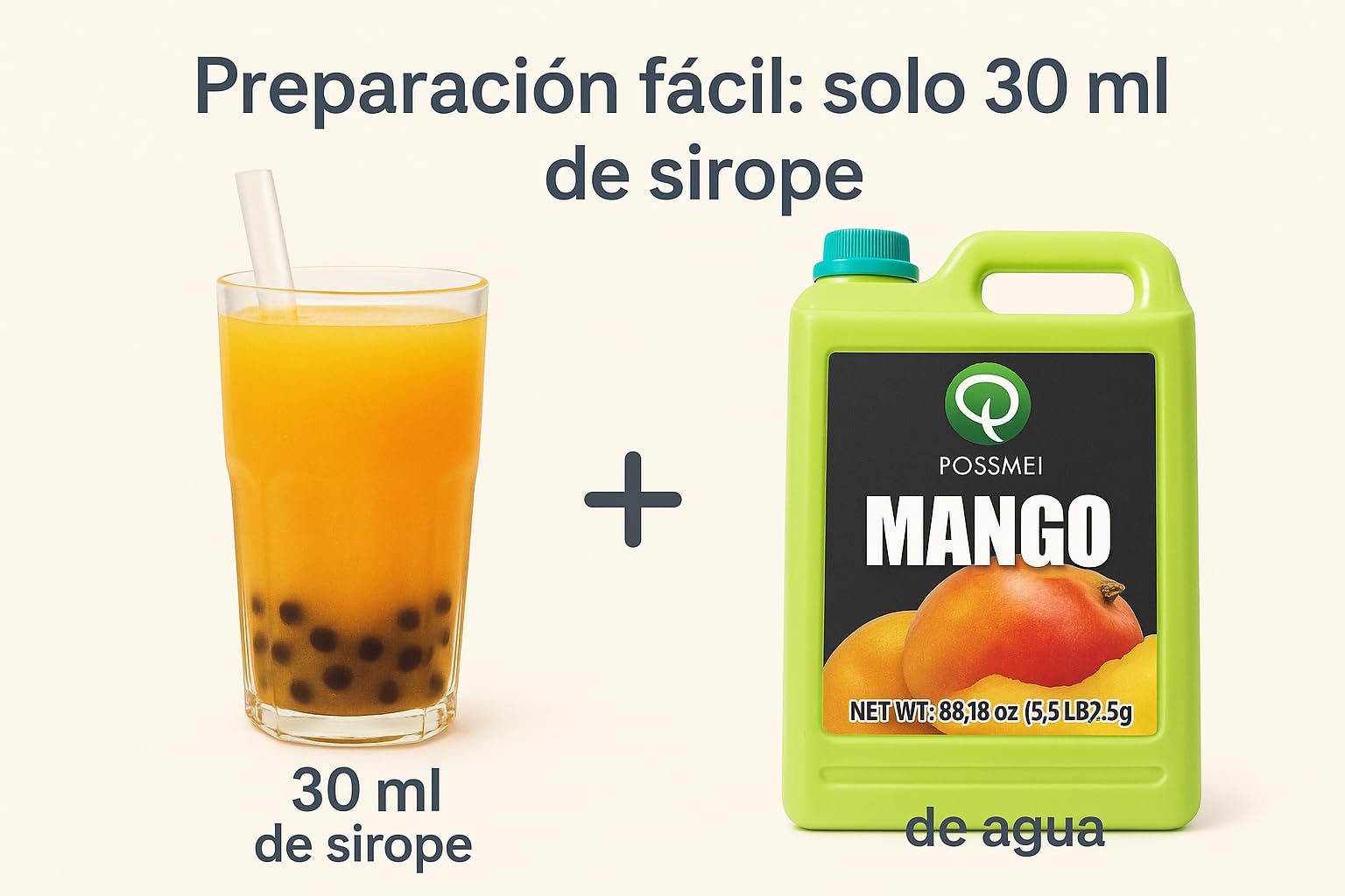 POSSMEI Sirope de Mango 2.5 kg – Concentraco Profesional para Bebidas, Cocteles, Smoothies, Postres y Helados – Apto Vegano, Sabor Tropical Intenso