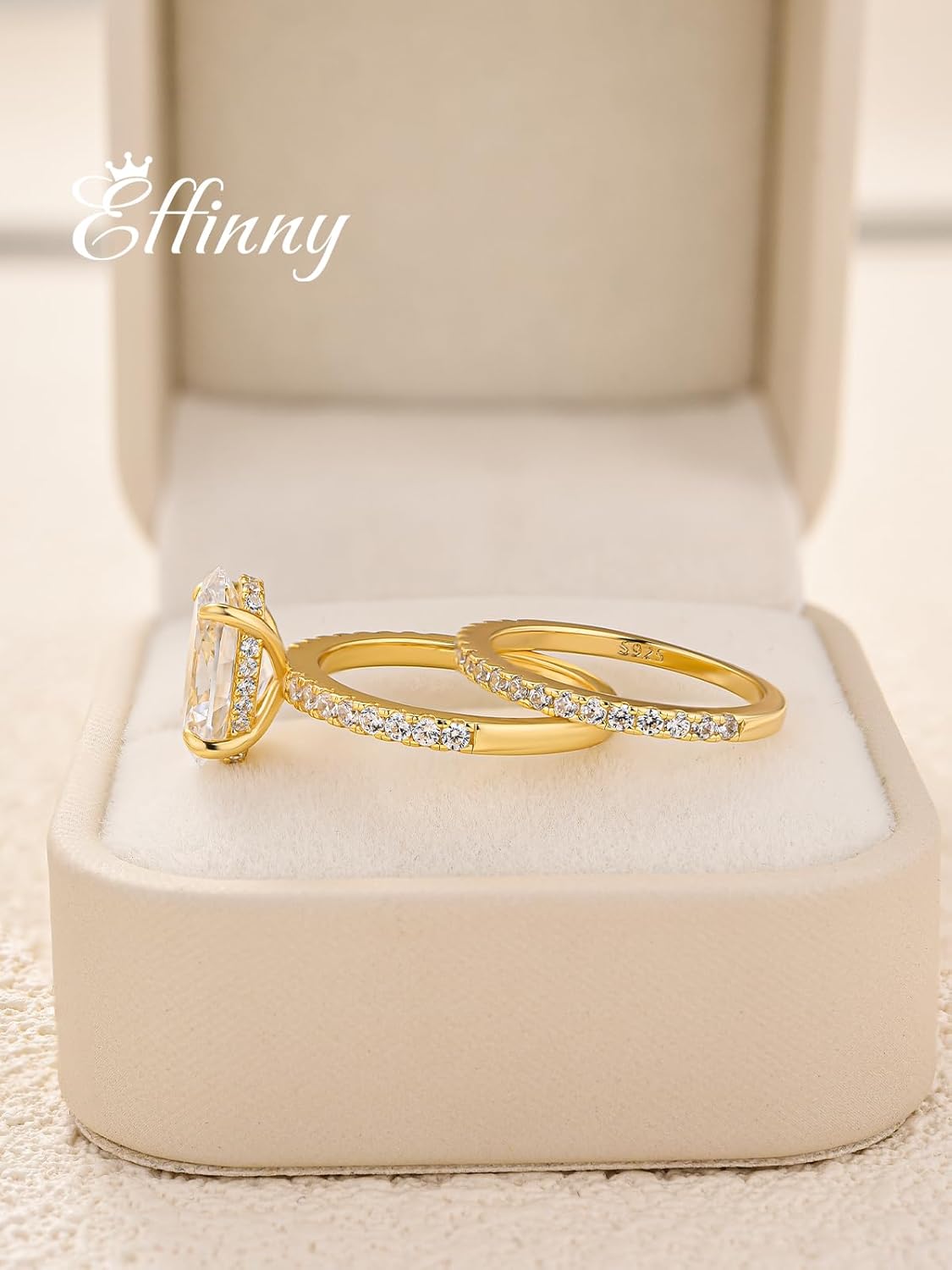 3.5ct Elongated Oval Cut Engagement Ring Set,925 Sterling Silver Bridal Ring Set with Half Eternity Wedding Ring - Image 3