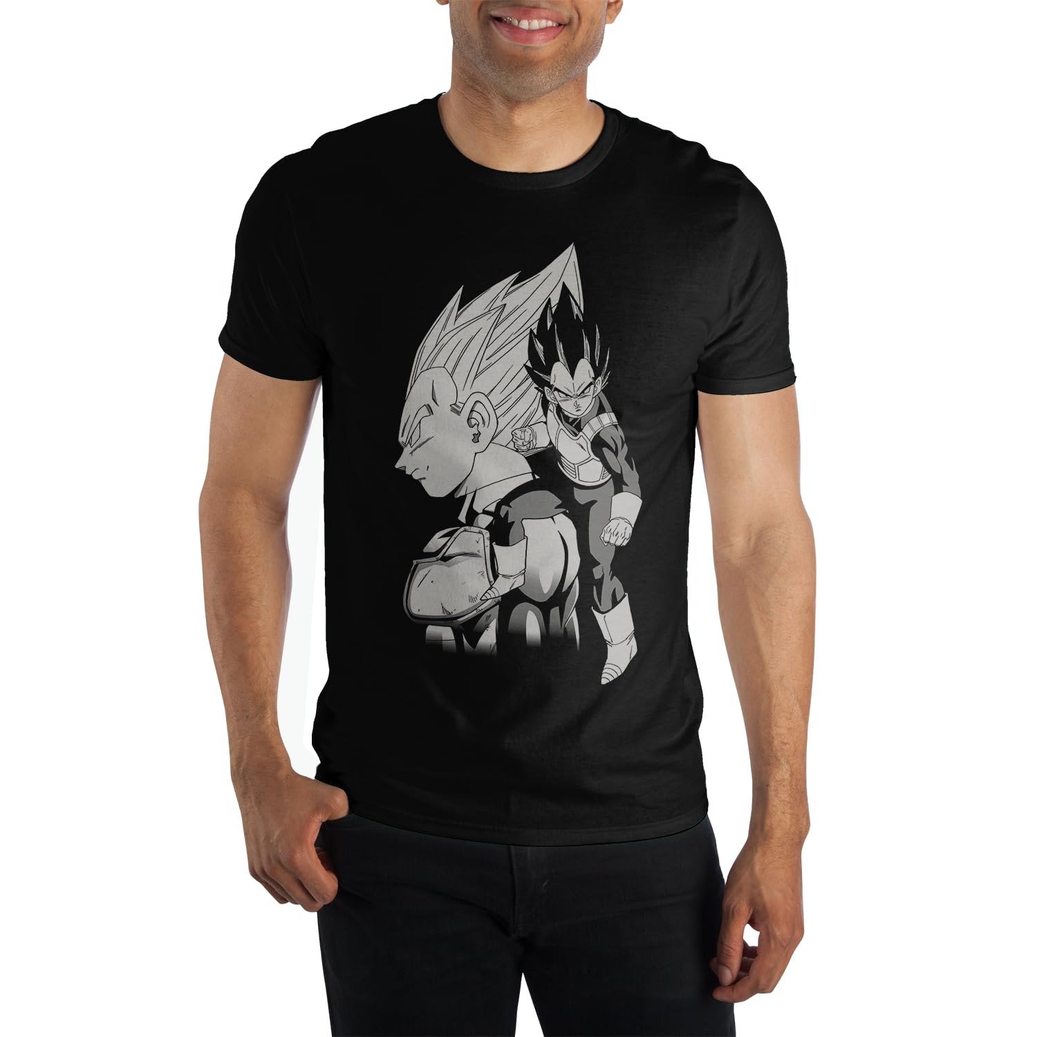 Dragon Ball Z Vegeta Black and White Character Art Men's Black T-Shirt