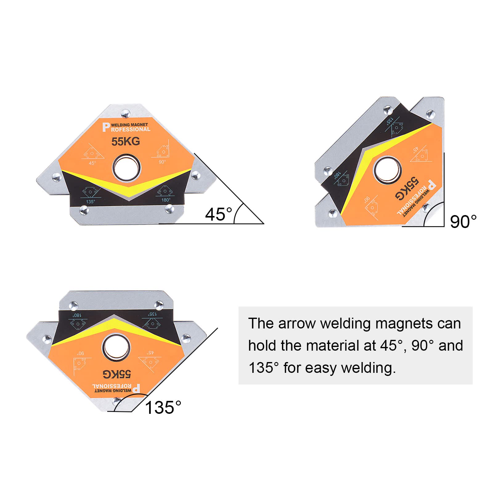 sourcing map 2uds Soldadura Magnético Flecha Soporte, 120LBS 45 90 135 Grados Ángulo Sosteniendo Potencia Soldadura Imán con Agujero para Metal Soldar Soldadura