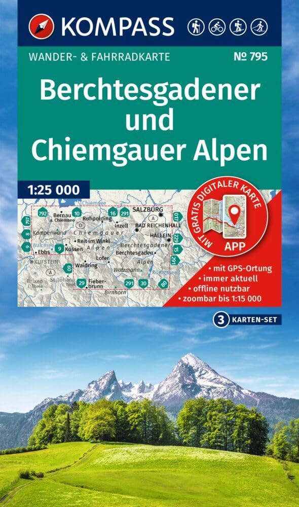 KOMPASS Wanderkarten-Set 795 Berchtesgadener und Chiemgauer Alpen (3 Karten) 1:25.000: Wander- und Fahrradkarte in einem - inklusive ... & Radwege. Skitouren. Langlaufen. Reiten.