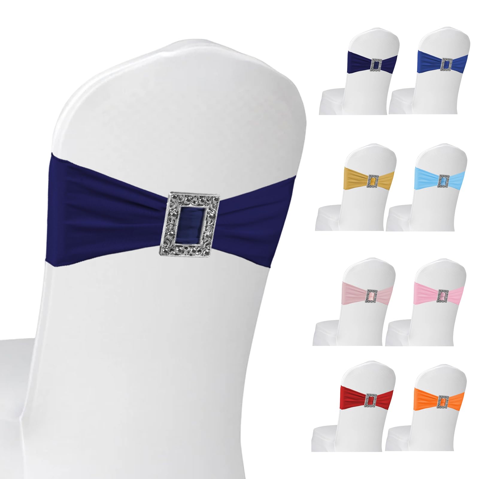 Photo 1 of PWDAN 100 Pack Navy Blue Spandex Chair Sashes with Buckle