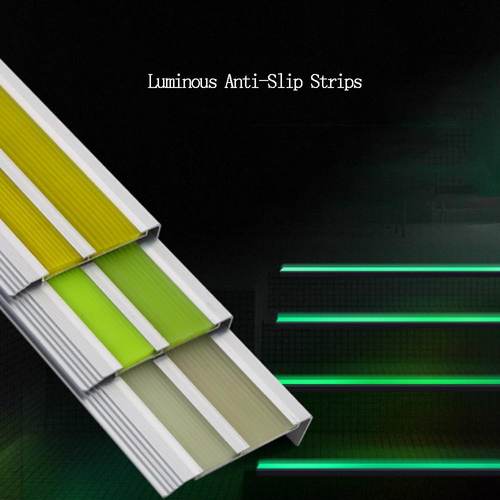 Luminosa Profilo Angolare Profilo per Bordi Scale in Alluminio, 45 50 55 60 70 85mm Profilo Angolare per Scale, Antiscivolo(Black+Green,W60mm)