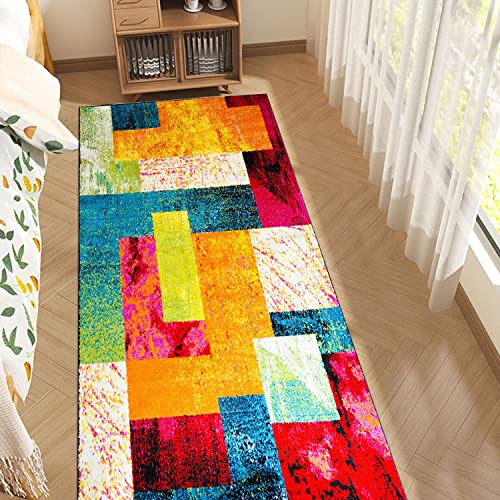 GUBYIU Abstract Area Rugs Rockwood Modern Geometric Patchwork Polypropylene Area Rug Long Runner with Rubber Backing Non Slip Bath Rug for Living Room Entryway Foyer Hallway Bedroom 23.6X59 in Runner