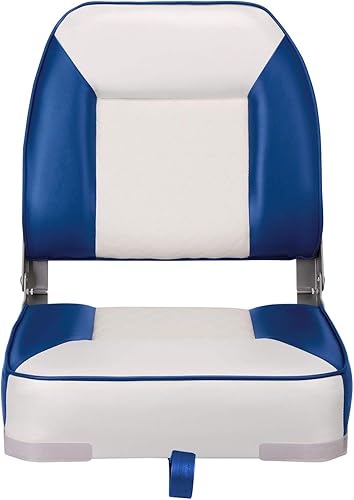 Miniatura 2 de XGEAR Asiento de barco de lujo con respaldo bajo, asiento plegable para barco de pesca (2 asientos) (C-blancoazul)