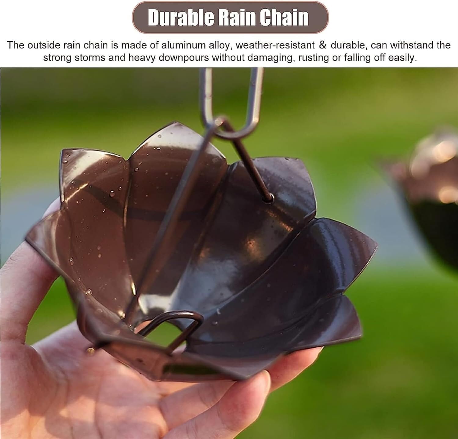 Rain Chain Aluminium, Outdoor Garden Decorative Chain for Roof Gutter Downpipe(Style 2,5m/16ft)