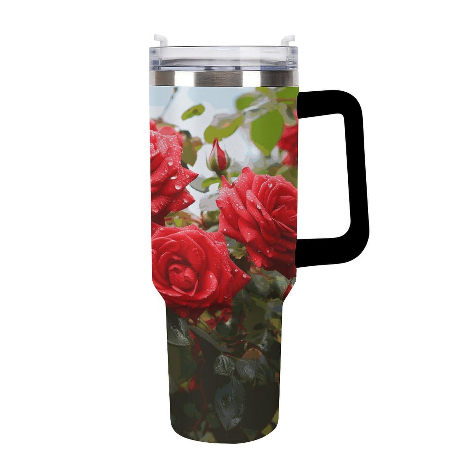 Tazas de jardín con pajita y asa, con aislamiento al vacío de doble pared, botellas de agua para café helado, té, bebidas frías y calientes