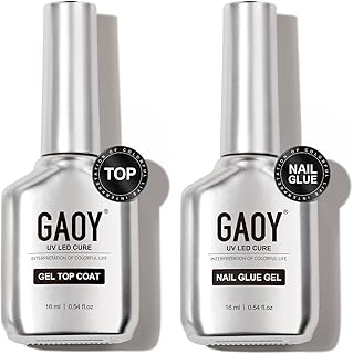 GAOY Gel Top Coat and Nail Glue Gel Set, 2 Pcs 16ml Clear Glossy No Wipe Combination for UV Light Cure