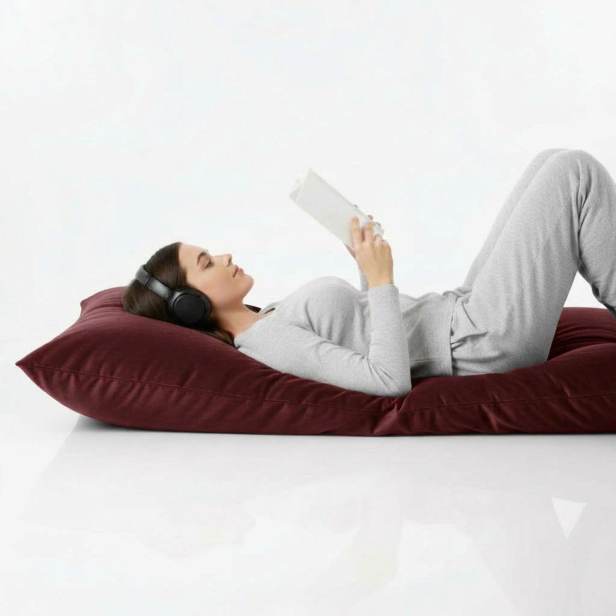 Kosiproducts Beanbag Floor Cushions Pillow Plush Velvet 100% Soft Polyester-Burgundy-84x65