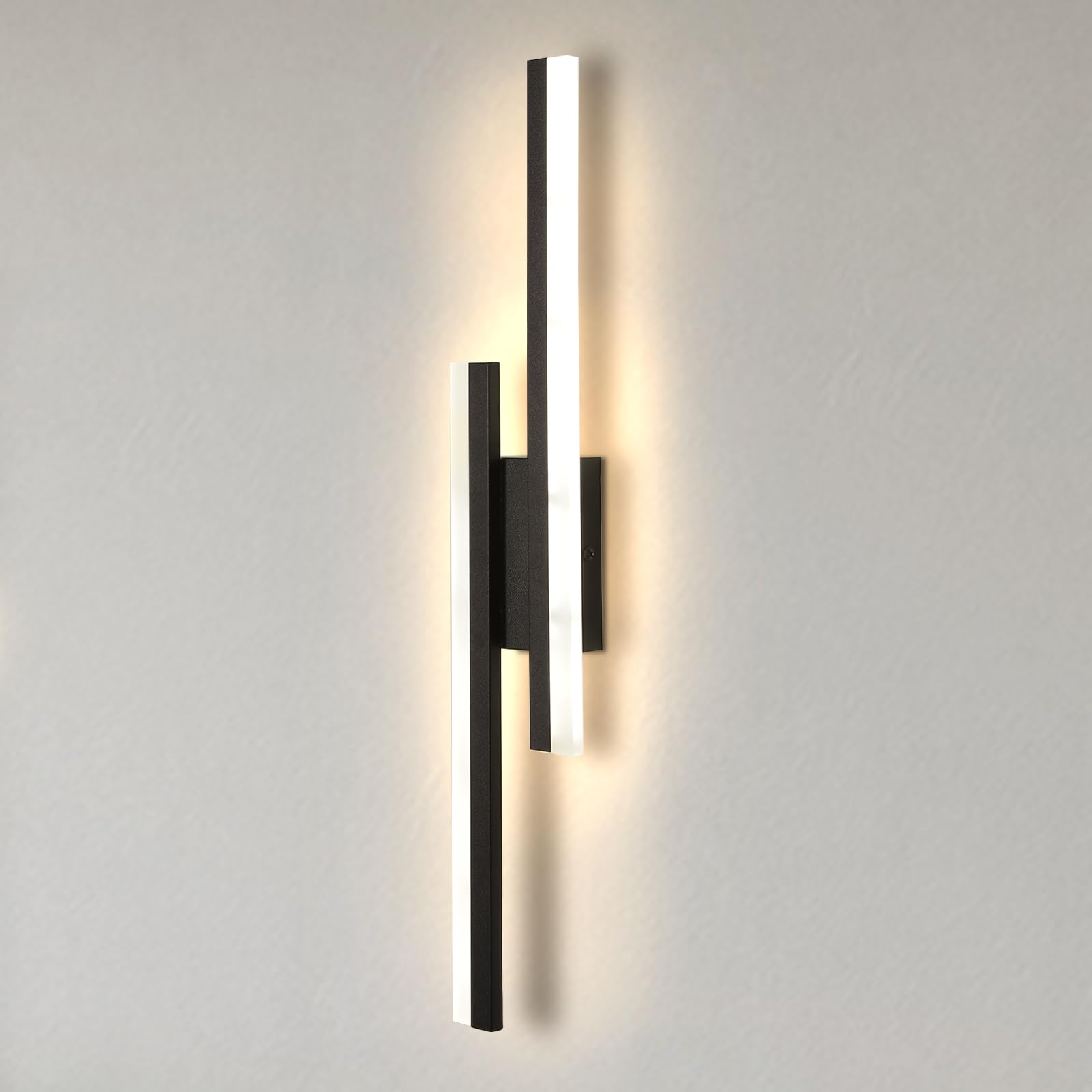 LIGKIN 16W LED Modern Indoor Wall Light, 3000K Warm White Wall Sconces, Simple Long Aluminium Rectangular Black Wall Light