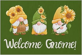 Front Door Mat Funny Welcome Gnome! Outdoor Front Door Rug Matt Home Decor for The Gnome Home Green Background Funny Doormat Mat Cute Rugs for Kitchen Indoor 30x18 in