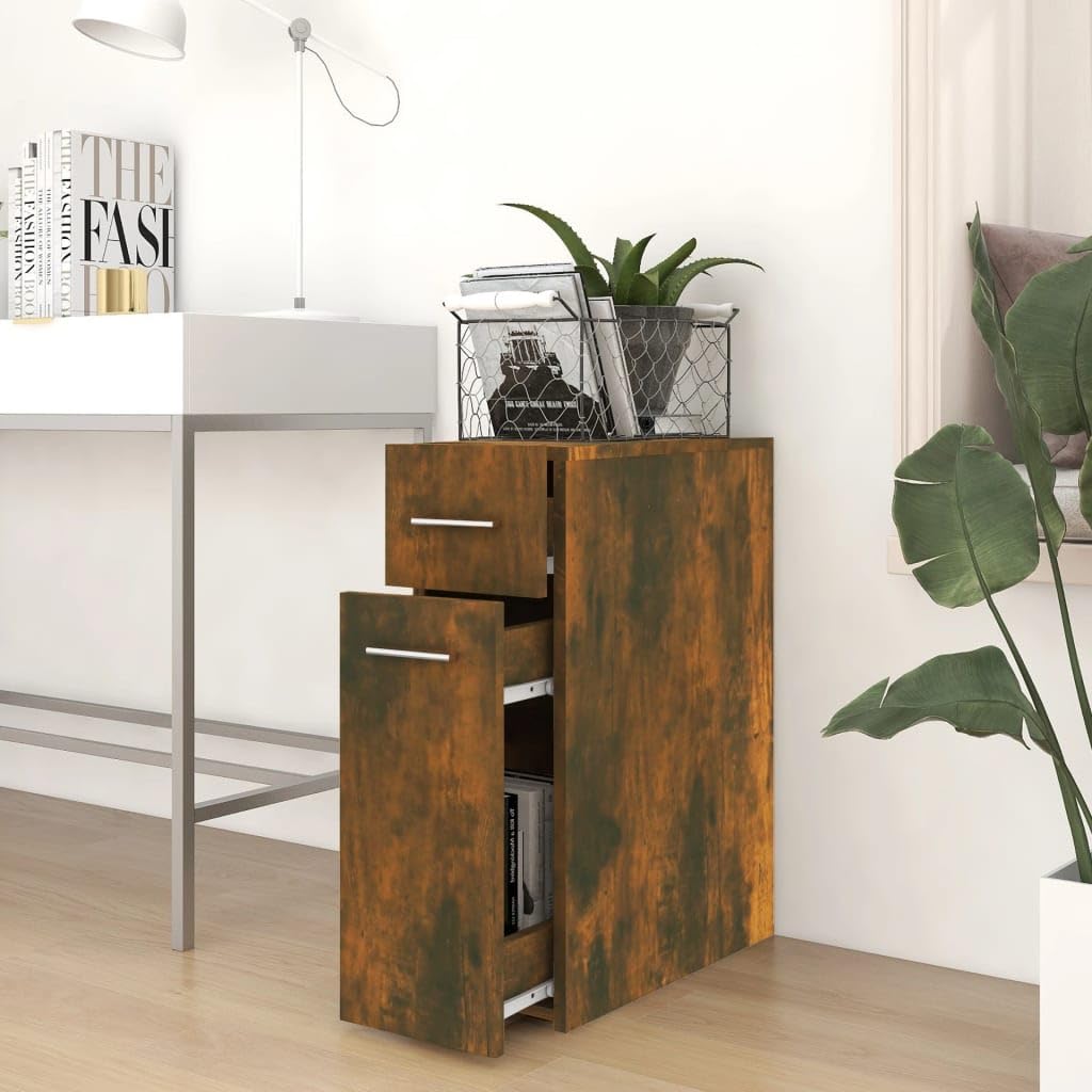 Armoire à pharmacie en bois de chêne fumé - 20 x 45,5 x 60 cm - Design moderne avec espace de rangement et fixation murale - Pour petits couloirs, chambres et salons