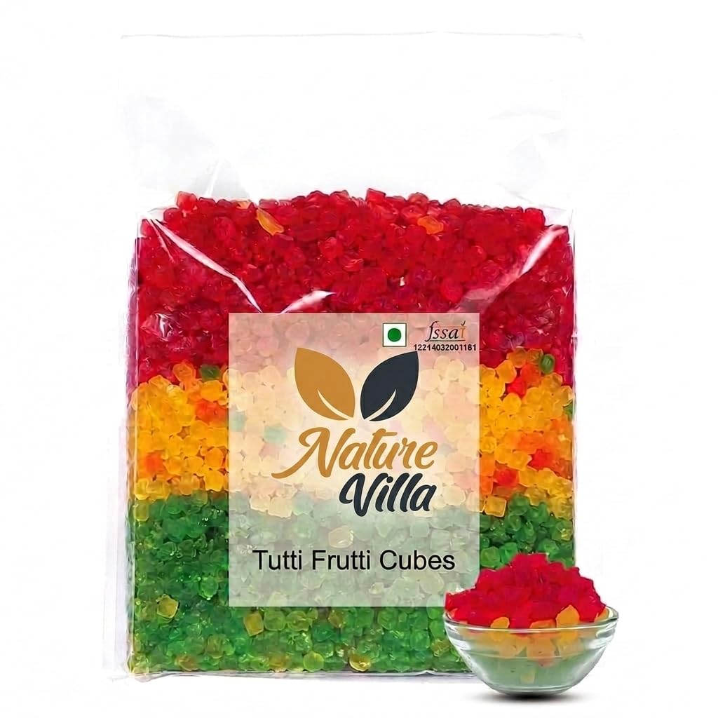 Nature Villa Mix Tutti Frutti / Cherries Fresh Fruits / Glazed Cherries – Premium Candied Papaya & Cherry Mix for Baking, Ice Cream, Cake & Sweets – 100% Vegetarian – Colorful Fruit Cubes – 250g Resealable Pack (Jar Pack) Tuti Fruti | Cherry | Tutti Fruity for Cake Decoration-image-32