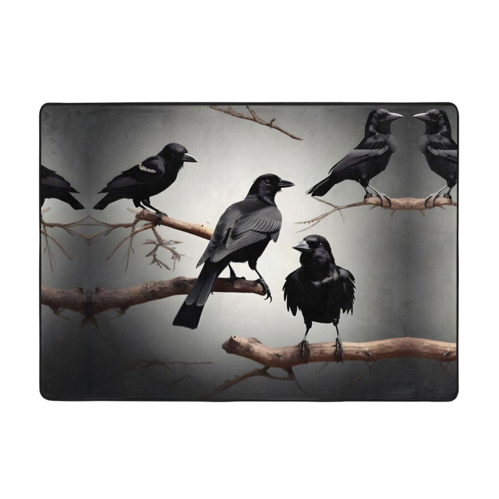 Tapis de yoga antidérapant OdDdot grand format noir motif corbeau oiseaux gym pilates 203x148