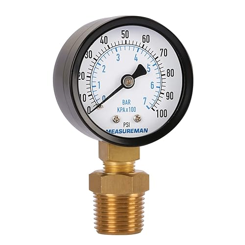 Miniatura 2 de Measureman Medidor de presión de bomba de pozo de 2", 0-100psibar, 14 "NPT macho con adaptador NPT de 12", precisión del 3-2-3%