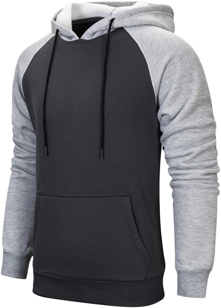 Men's Pullover Hoodies Hooded Sweatshirt Patchwork Top Casual Hoody with Kangaroo Pocket