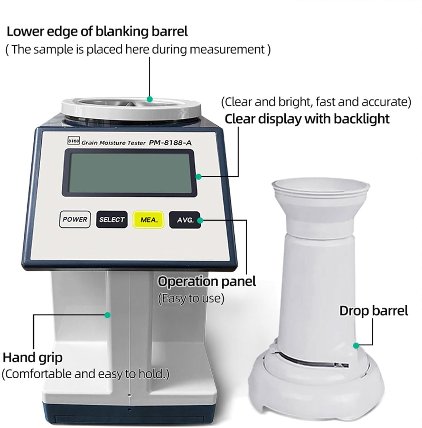 Grain Moisture Tester, 14 Grains Portable Moisture Tester, 1~40% Measuring Range, Sample Capacity 240ml, Measurement Error 0.5%, for Corn Wheat Mung Bean Rice