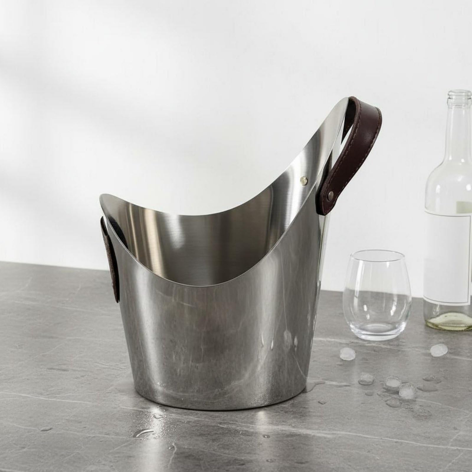Secchiello Ghiaccio in Acciaio Inox Stile Moderno di Lusso Porta Bottiglia in Acciaio Antiruggine Vaso Decorativo Metallo per Ristoratori, Showroom, Grande 28x15x31cm