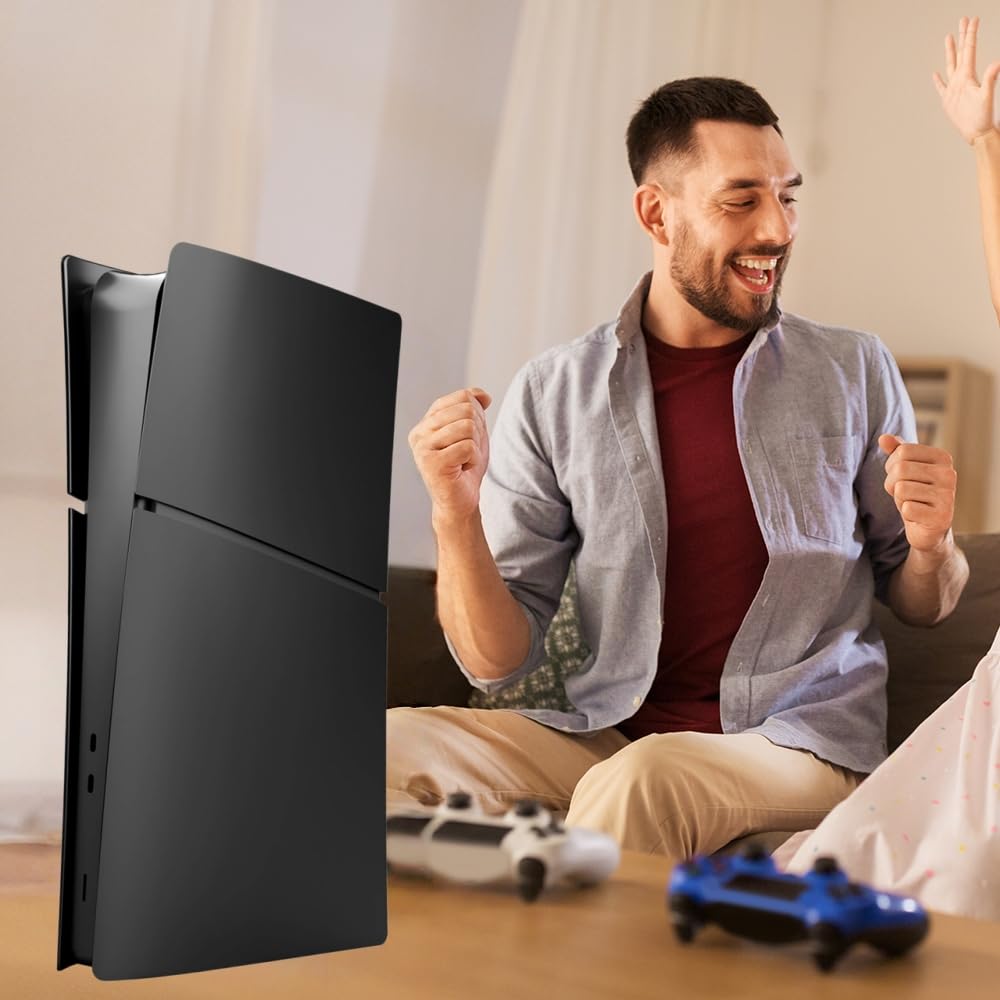 Slim Face Plates for PS5 Slim Digital Edition, Replacement Shell Cover Panel Accessories Compatible with PlayStation 5 Console Faceplate Skin (Black) thumbnail 6