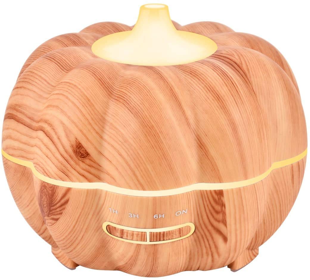 Cfbcc Diffuser 400ML Pumpkin Shallow Wooden Grain for Essential Oil, Aromatherapy Diffusers Ultrasonic Cool Mist Humidifier, 7 Color Changing LED Light for Bedroom Office essential