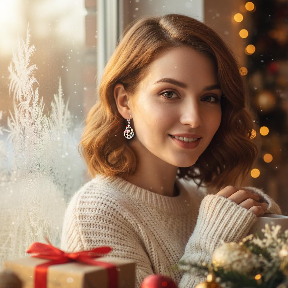 Flamingo Earrings for Women 925 Sterling Silver Christmas Tree Earrings for Women Pink Flamingo Earrings with Christmas Tree Cute Holiday Dangle Earrings for Holiday Gifts - Image 4