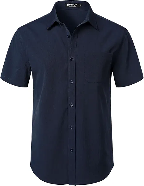 JEMITOP Men's Stretch Wrinkle Free Short Sleeve Texture Shirt Lightweight Summer Button Down Shirts for Beach Vacation