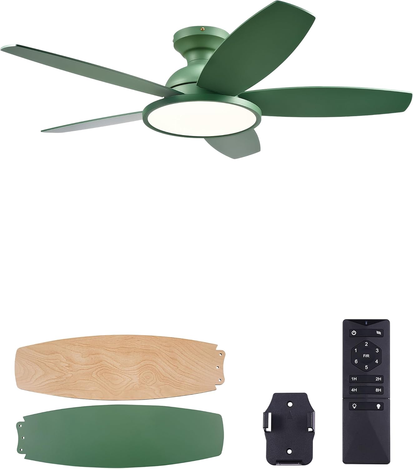 VONLUCE Ceiling Fans with Lights, 42 Inch Ceiling Fan and Remote, Full-spectrum LED Light, 3CCT, 6-Speeds Noiseless Reversible DC Motor, Modern Flush Mount Ceiling Fan for Farmhouse Bedroom Indoor Green 42 inch