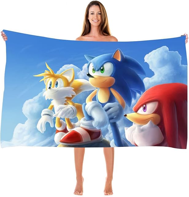 Bonamana Sonic The Hedgehog 3D Print Bath Towel for Kids Pool Towel Children's Bath Sheets Ultra Soft Super Absorbent Durability Beach Sauna Bathroom Face Towels Teens Adults Daily Use White