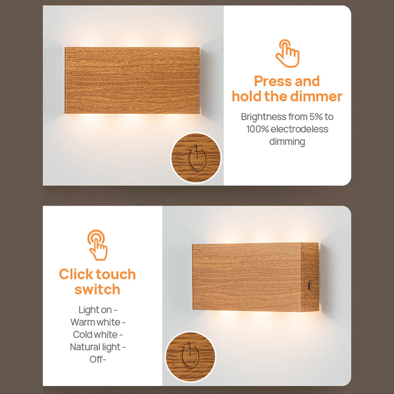 LED Apliques de Pared Interior con Mando Distancia 2700K-6500K Regulable Lámpara de Pared con Interruptor de Control Táctil Iluminación de Pared Carga USB Para Dormitorio (Blanco,1 Pieza)