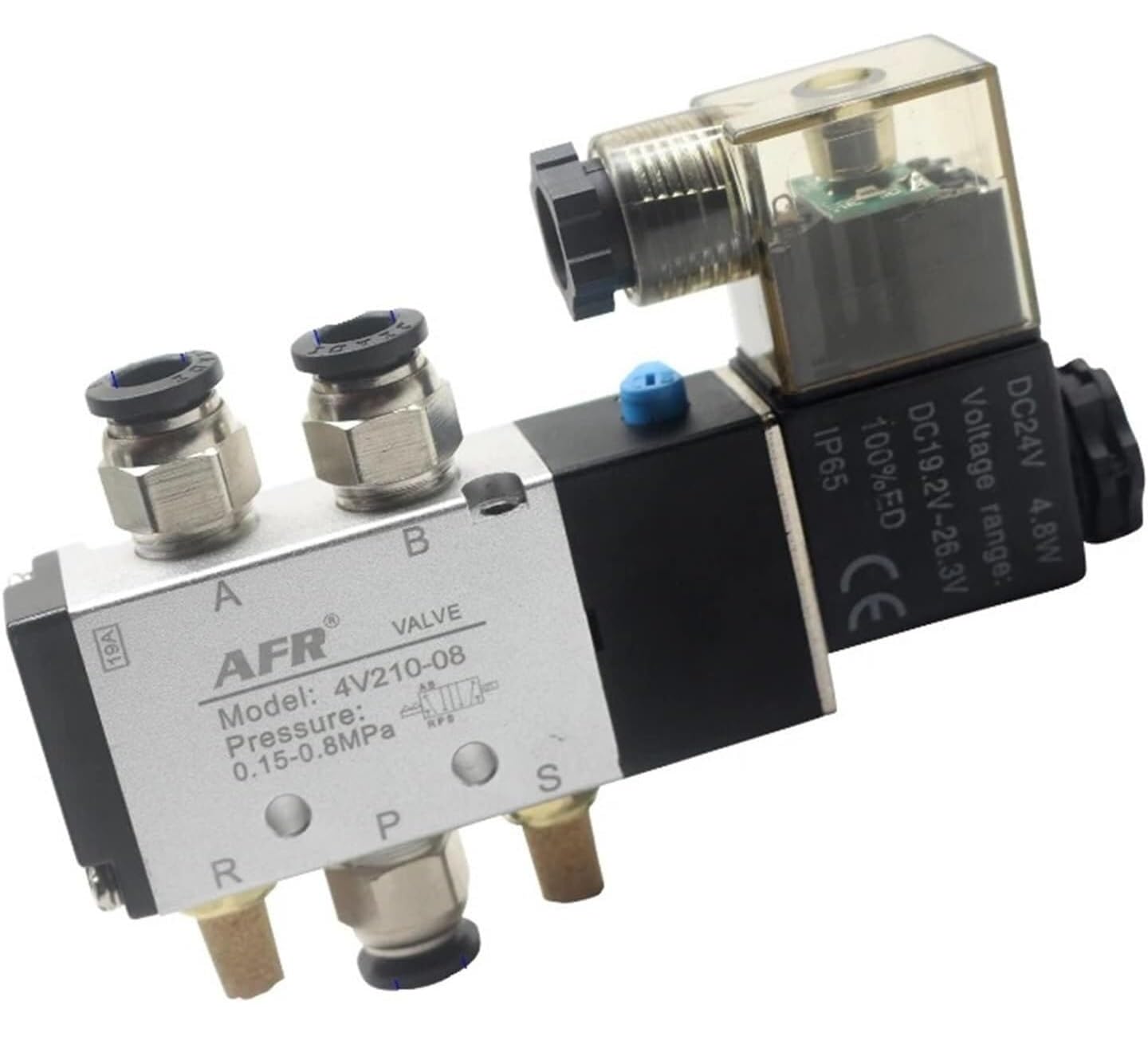 4V310-10 Solenoid Valve - 2-Position 5-Way Pneumatic Gases Valve, Suitable for 12V, 24V, 220V Systems, with 8mm Connector(DC12V)