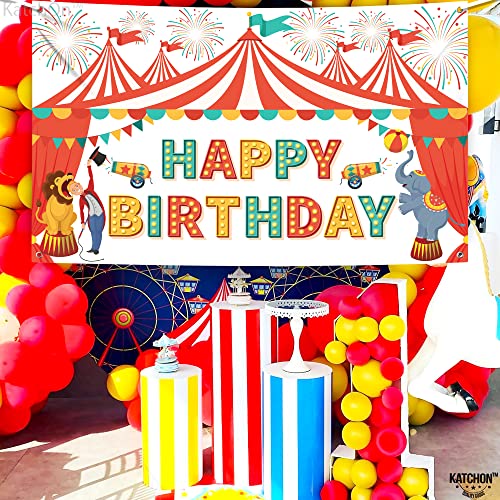 Image of KatchOn, XtraLarge Carnival Happy Birthday Banner - 72x44 Inch | Carnival Theme Party Decorations | Circus Birthday Party Decorations, Circus Theme Wall Banner for Outdoor Decoration
