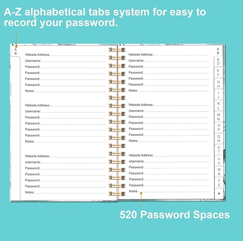 Miniatura 3 de Libro de contraseñas simplificado con pestañas alfabéticas, cuaderno de bolsillo pequeño para inicios de sesión de computadora y sitio web, 5 x 7.5