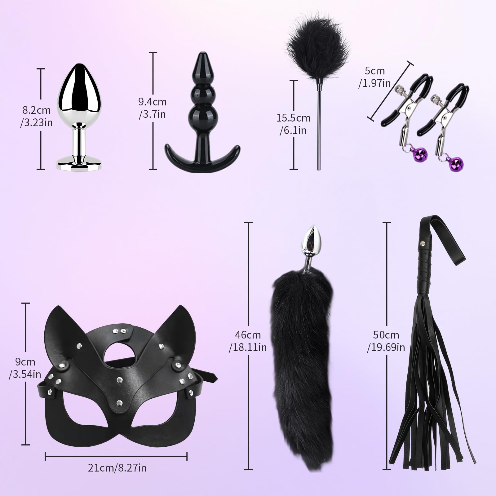 Qoosea Sexo Bondage Restricciones Kits SM 15PCS Set Bondage Ajustable Juegos para adultos en pareja Set de Restricción con Foxtail Plug Anal Esposas para Principiantes Experimentados(Negro)