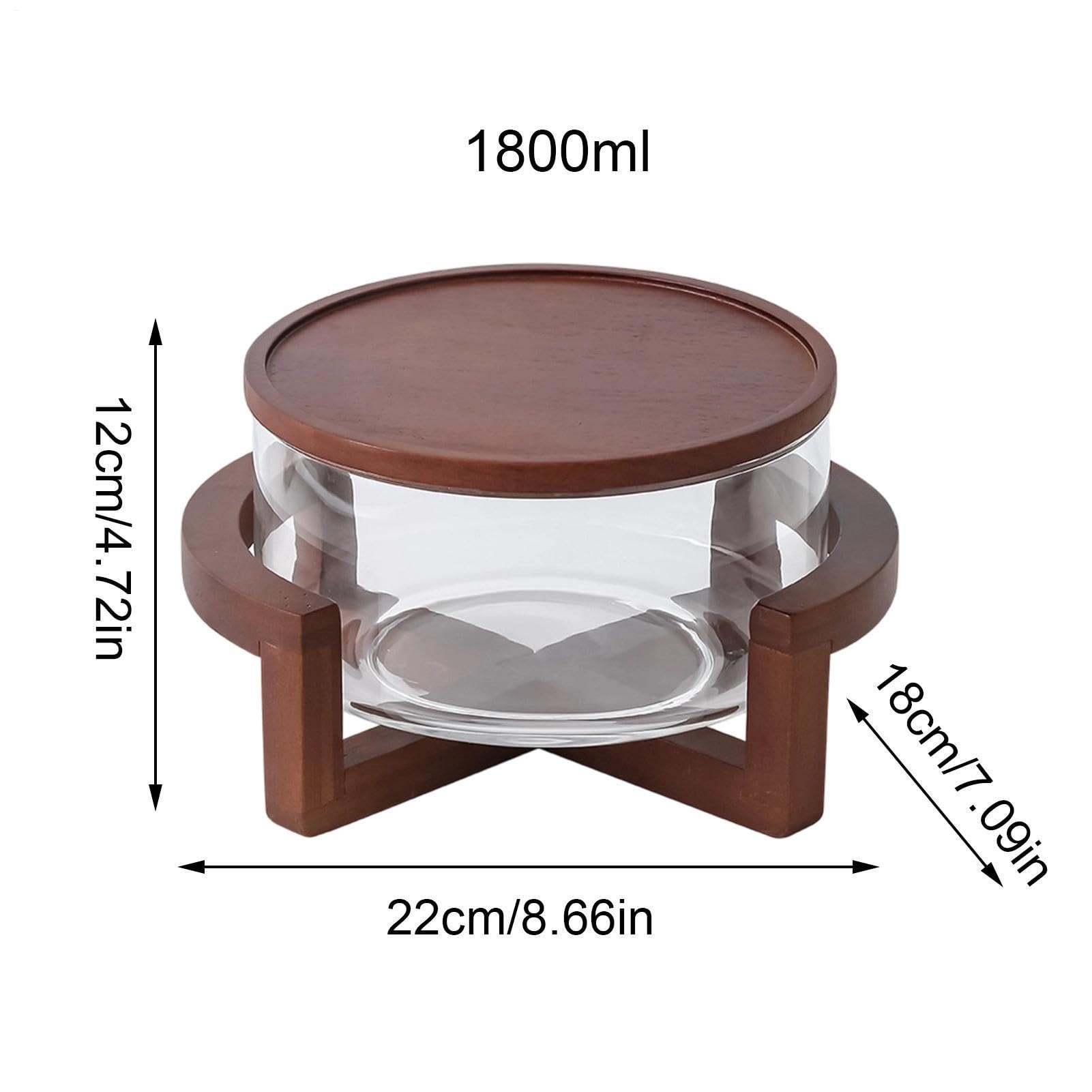Duża Szklana Sałatkowa Z Drewnianą Podstawą 1800 ml Duża Pojemność