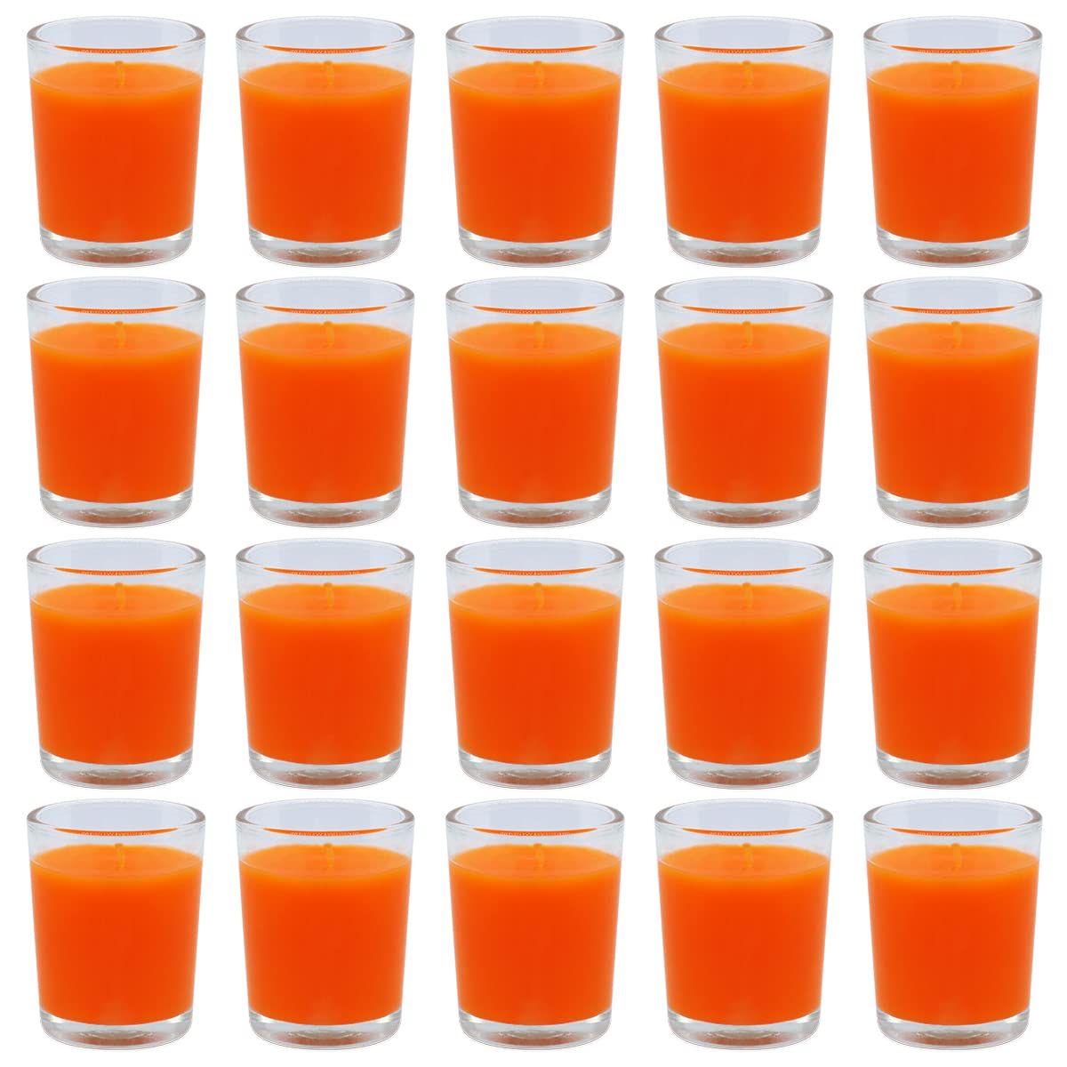 Set of 20 Orange Votive Candles Clear Glass Filled Unscented Soy Wax Candle for Home Halloween Fall Harvest Thanksgiving and DIY