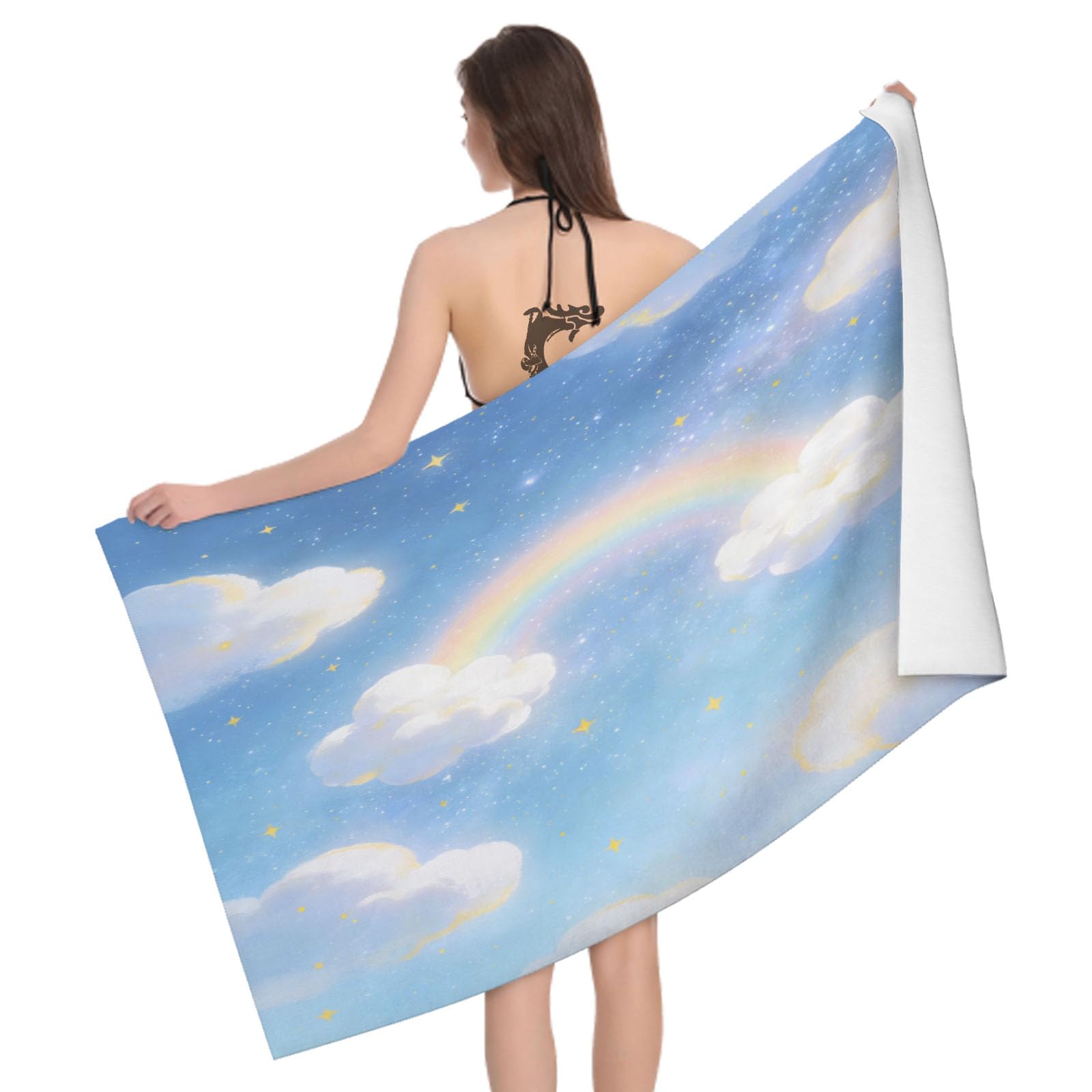 Leichong 3D Rainbow Beach Towel Microfiber Soft Quick Dry for Adults, Starry Sky Bath Towel Lightweight Soft Absorbent for Travel Swimming Pool Sports, 75 x 150 cm