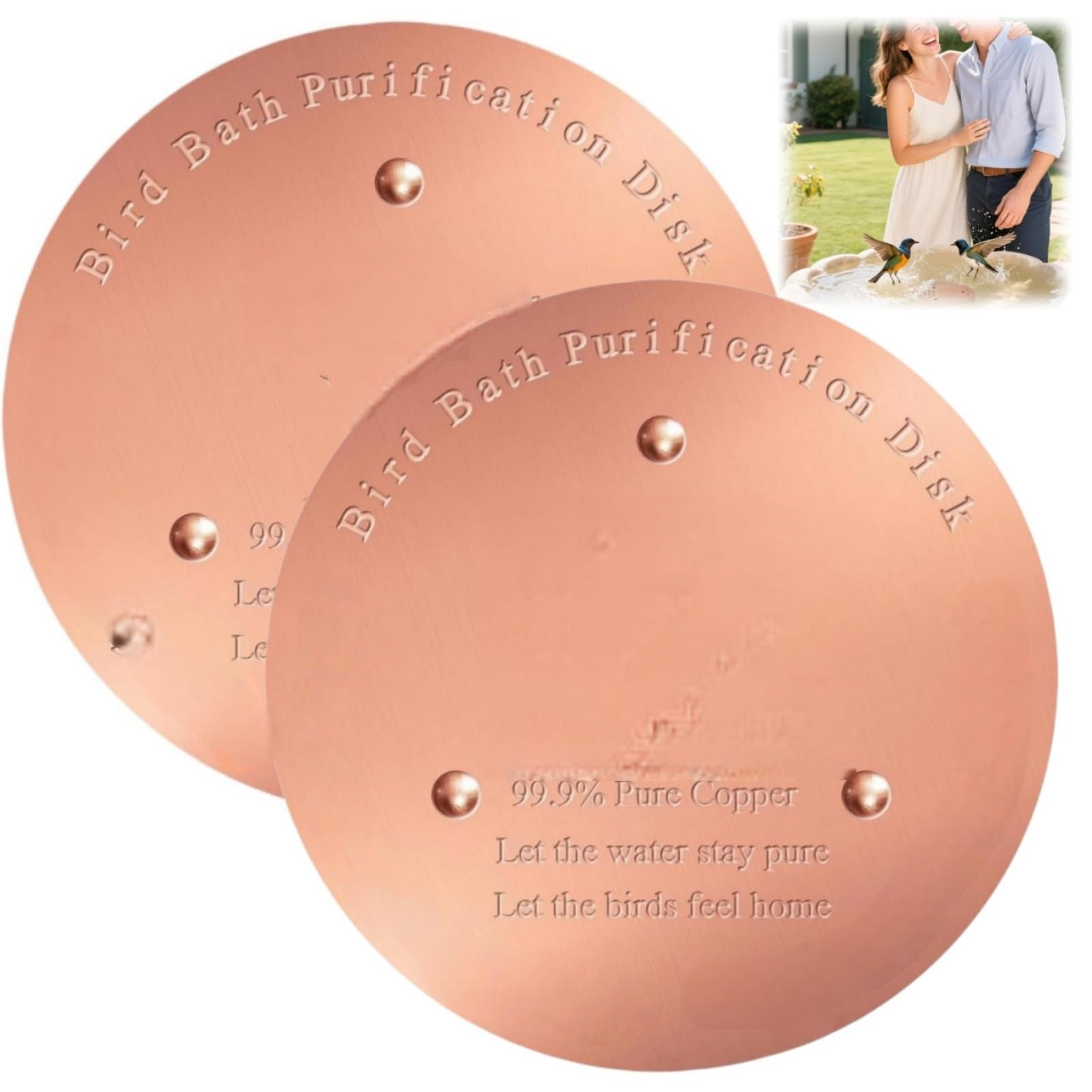 2Pcs Bird Bath Copper Discs,Heated Bird Bath & Stop Bir/d Ba/th Freezing with Stable Support,Water Circulator & Rechargeable Heater,Bird-Friendly Outdoor Accessory,Unique Water Cleaner