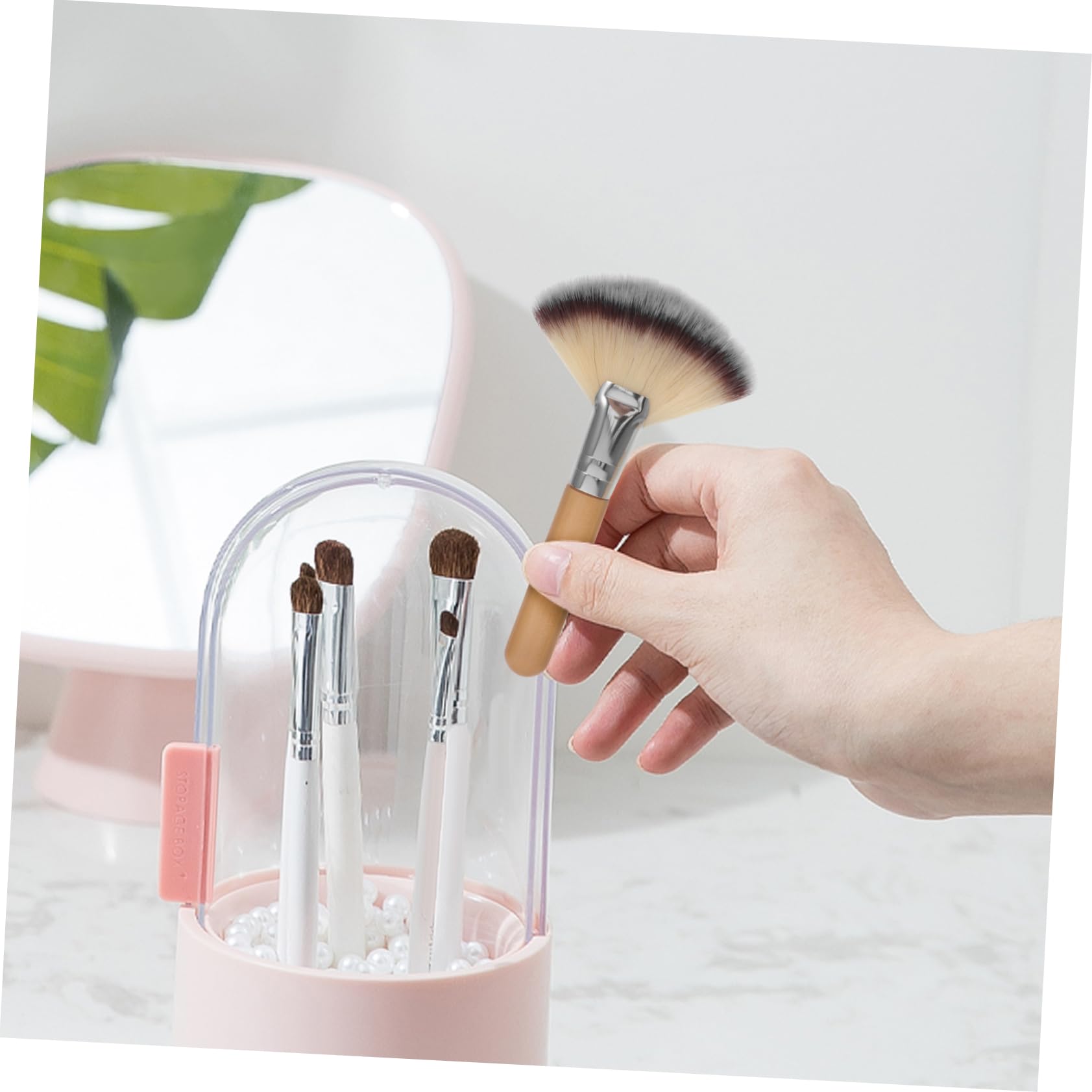 Housoutil 20 Pièces pinceau de maquillage pinceau poudre pinceau de maquillage à manche court éventail pour surligneur pinceaux maquillages ventilateur Visage