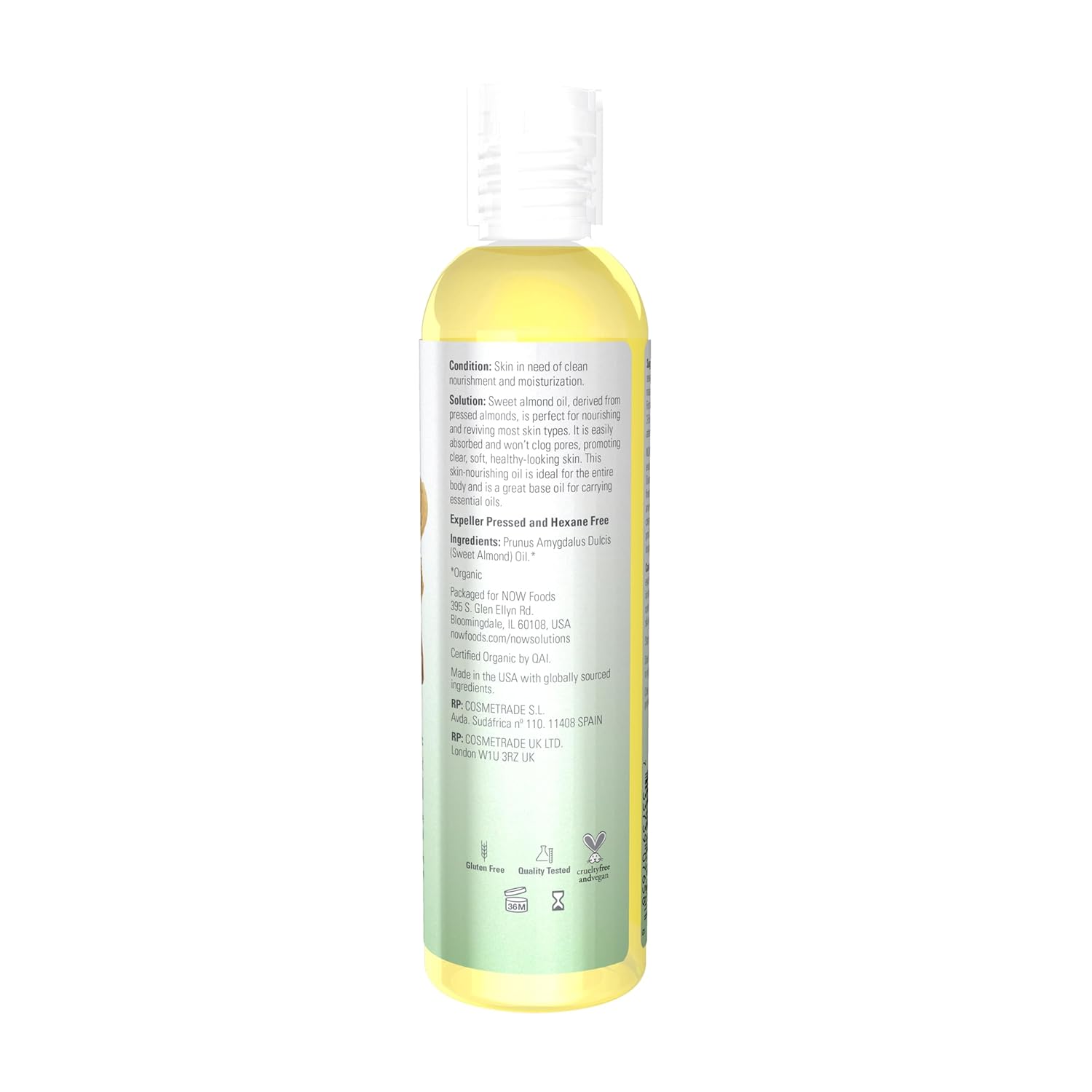 NOW Foods Solutions, Organic Sweet Almond Oil, 100% Pure Moisturizing Oil, Promotes Healthy-Looking Skin, Unscented Oil, 8-Ounce - Image 2