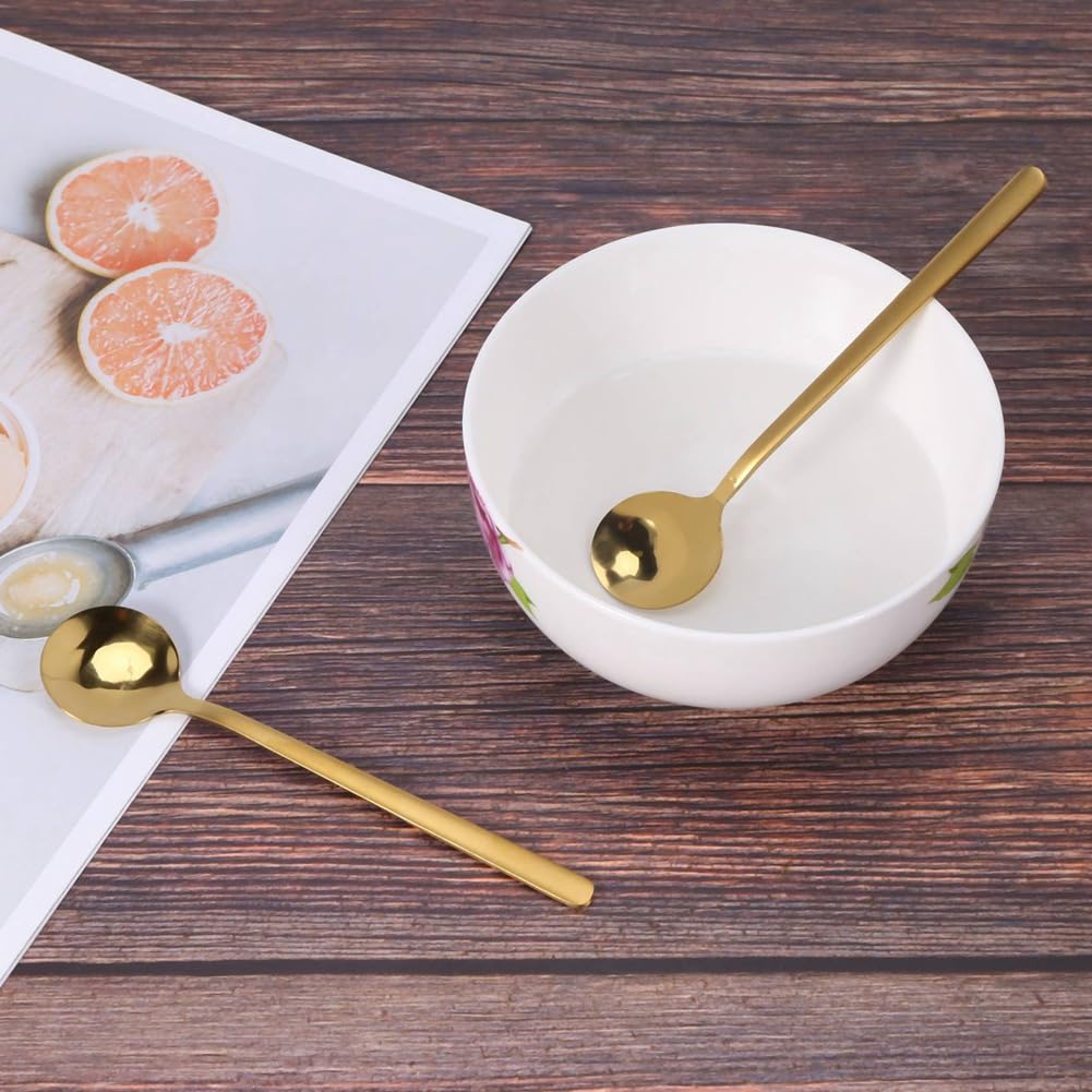 Juego de 96 cucharas de café redondas de acero inoxidable, mini cucharas de té, azúcar, postre, cucharilla de helado, cucharilla de sopa, accesorios de cocina (dorado)