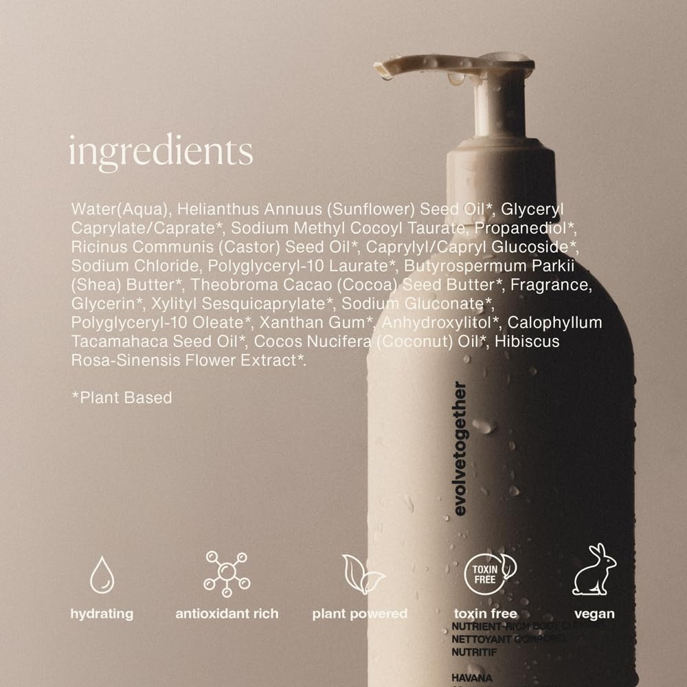 evolvetogether Nutrient-Rich Body Cleanser for Women & Men | Havana – Cardamom, Vetiver & Cedarwood | Cream-to-Oil Hydration, Gently Cleanses | Vegan, Cruelty-Free, Sulfate Free | 11.8 fl oz