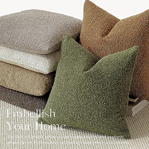 Image of Foindtower Pack of 2 Modern Textured Boucle Throw Pillow Covers Accent Solid Decorative Lumbar Pillow Cases Cozy Couch Cushion Case for Chair Sofa Bedroom Living Room Home Decor, 12 x 20 Inch,Green