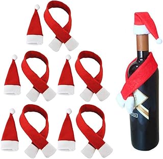 Sqxaldm Cappello Sciarpa Bottiglia di Vino Sciarpa Decorazione Bottiglia Vino Cappello da Babbo Natale Addobbo Natalizio Sciarpa Natalizia Bottiglia Vino Mini Sciarpe Natalizie Decorazioni(10 Pezzi)