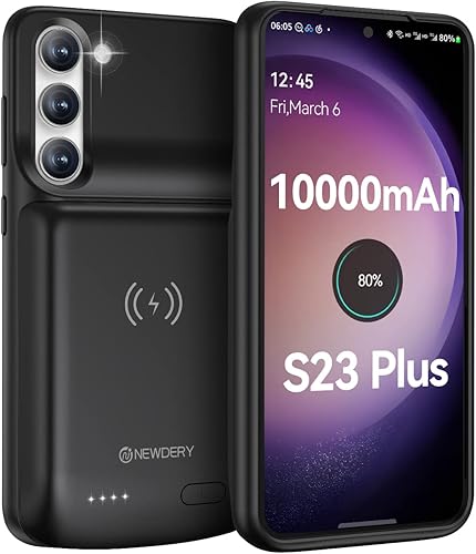 NEWDERY Funda de batería para Galaxy S23 Plus 10000mAh, carga inalámbrica Qi, carga rápida, sincronización de datos, potente funda de cargador