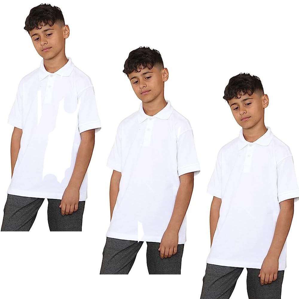 KHIM Paquete de 3 camisetas tipo polo unisex de manga corta de polialgodón para niños y niñas, uniformes escolares, lisas, de media manga, ropa deportiva, para interiores y exteriores