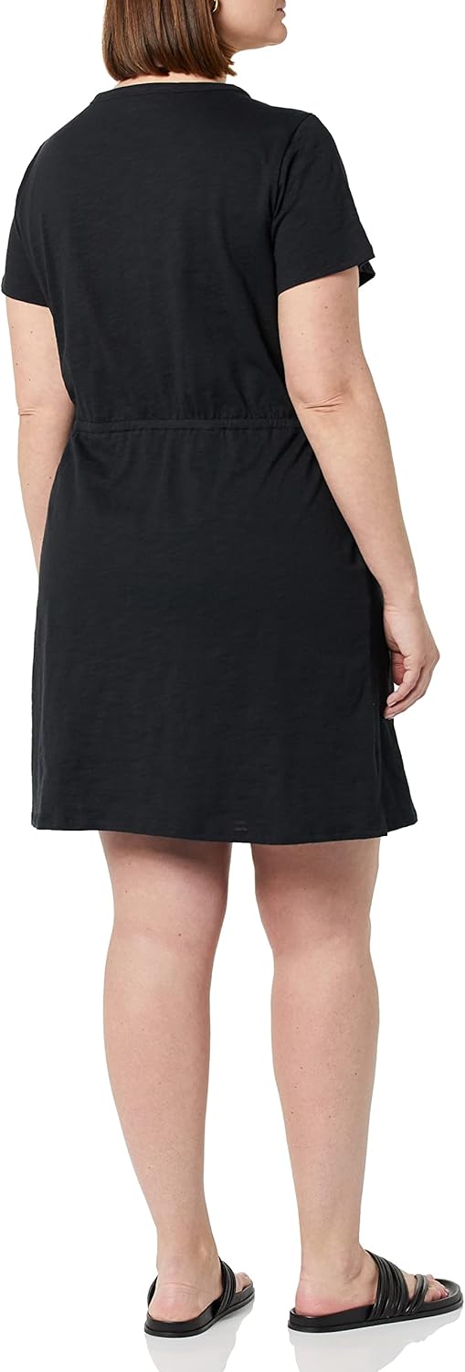 Amazon Essentials Women's Short Sleeve Elastic Waist Cotton Jersey Minidress X-Small Black