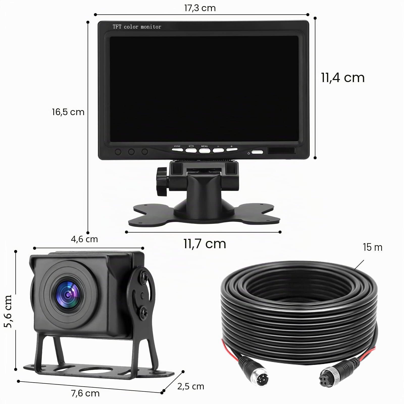 Juego de cámara de visión Trasera con Pantalla Trasera HD de 7 Pulgadas, IP69, Resistente al Agua, visión Nocturna, para Bus/RV/Camión/Remolque/Camioneta/SUV/Caravana.
