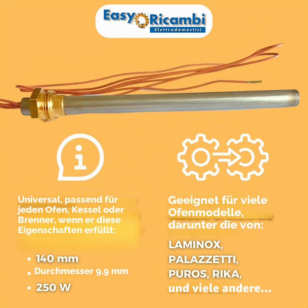 Easyricambi - Widerstand für Pelletofen 250 W 150 mm 140 mm; Durchmesser 9,9 mm; Gewinde 3/8; für Laminox - Palazzetti - Puros - Rika