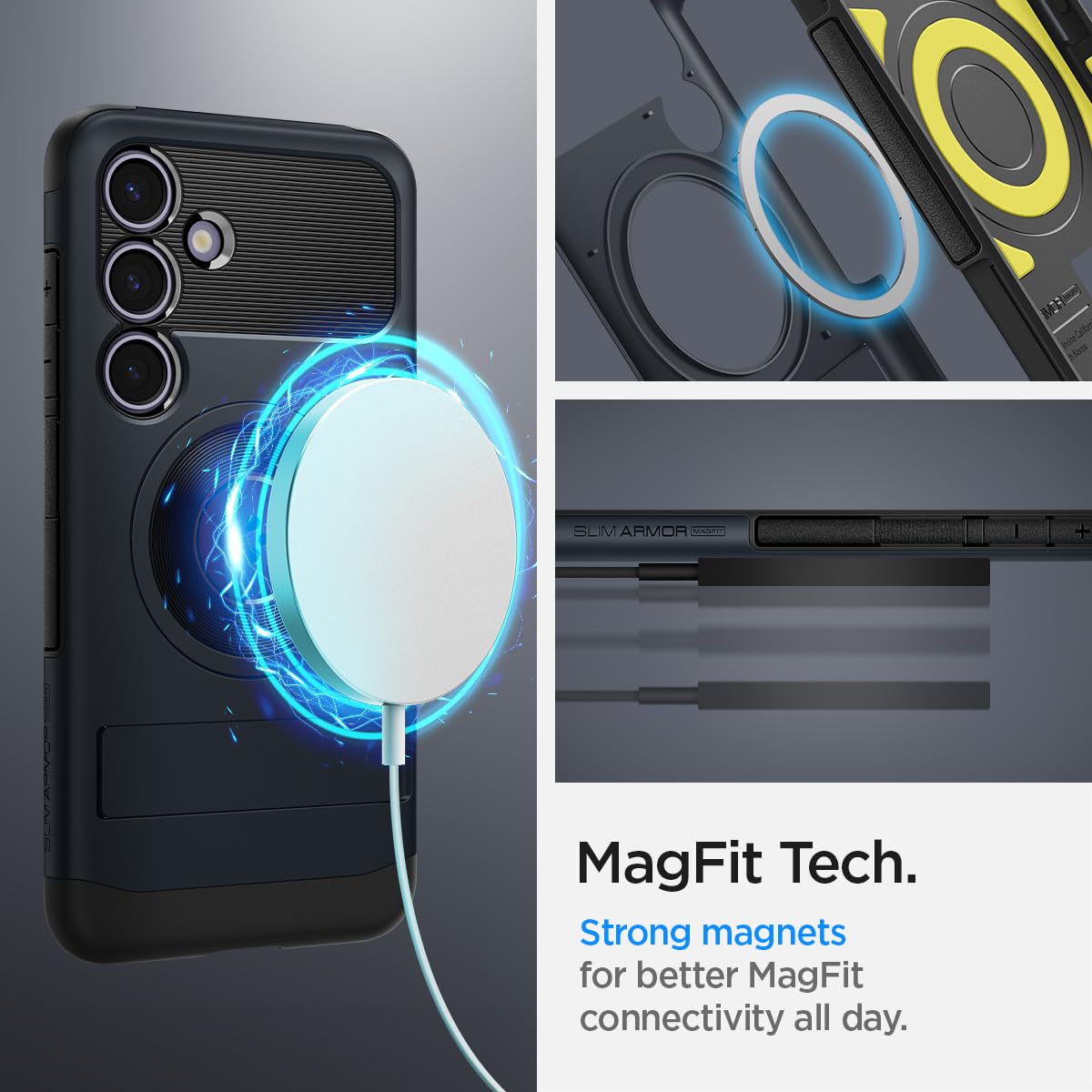 Spigen Slim Armor MagFit Hülle für Samsung Galaxy S24, Kompatibel mit MagSafe Zubehör -Metal Slate